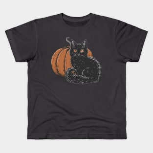 Black Kitten and Pumpkin Kids T-Shirt